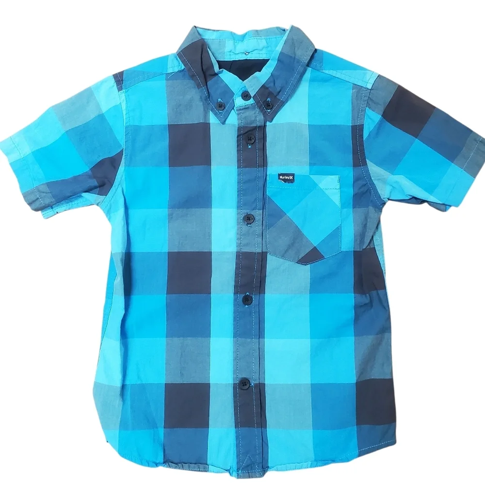2 Boy's Size 5 Button Down Shirts. Tommy Hilfiger & Hurley. Short Sleeve - Picture 2 of 11